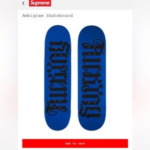 Supreme Ambigram Skateboard  Deck “Blue” BNWT